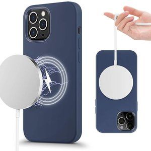 For iPhone 12 pro max mini liquid Silicone Magsafe Case Magnetic Cover Blue